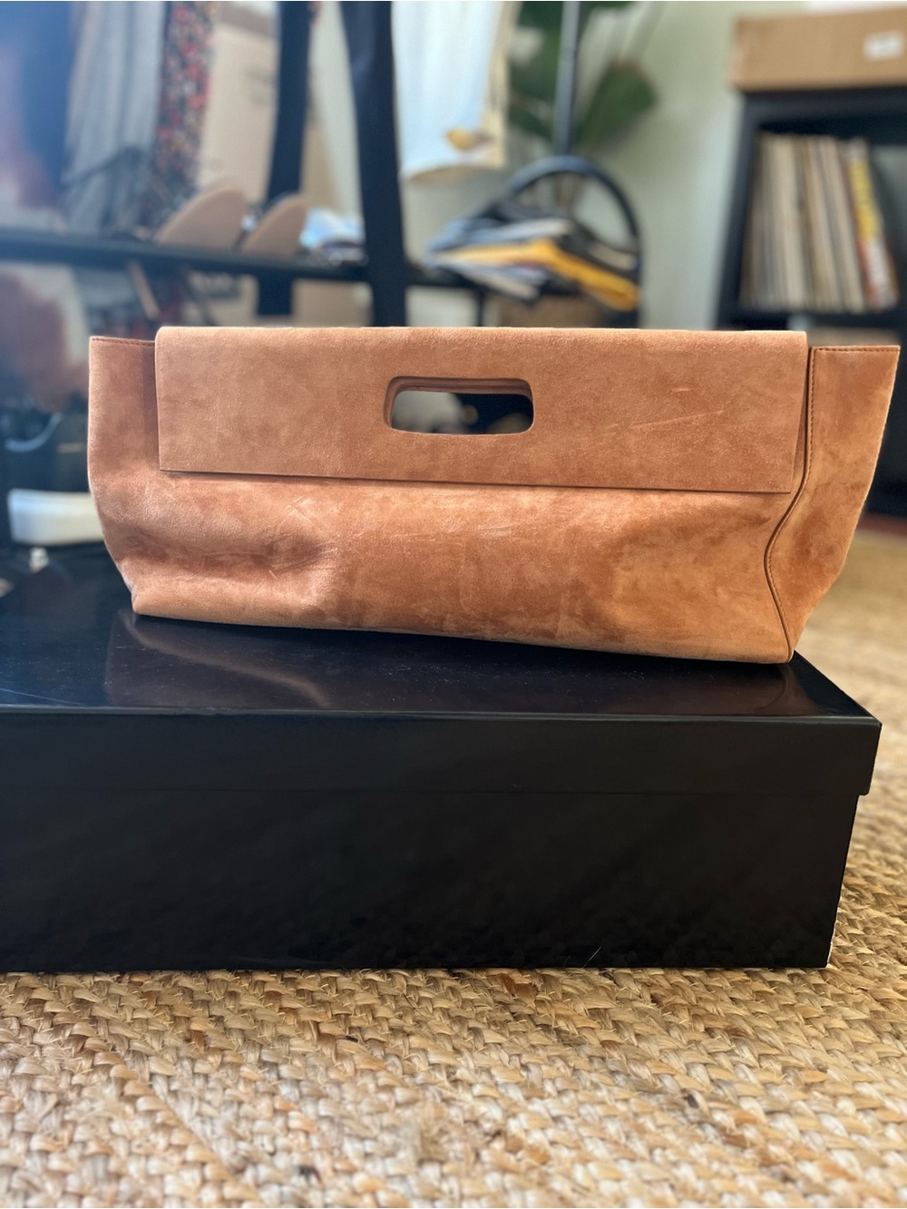 NWT: Jeffrey Campbell Tan Suede Fold-Over Clutch with Cutout Handle